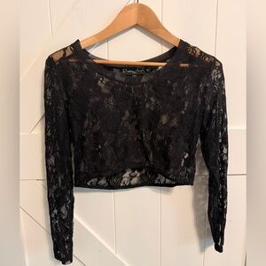 Pretty Angel Black Floral Lace Crop Top L/XL Crochet Boho New